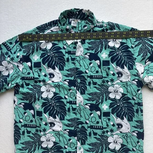 Rum Reggae Medical Shark Orca Shirt Mens Medium Teal Cotton Excellent Condition - Picture 11 of 16